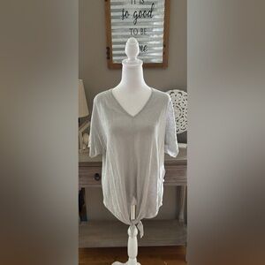 NWT Chico’s Short Sleeve Metallic Tie Front Sweater